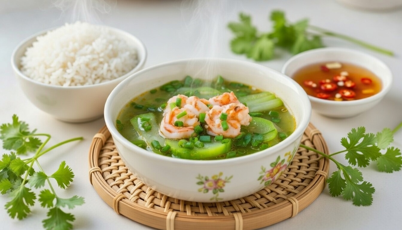 Canh bầu nấu với tôm khô